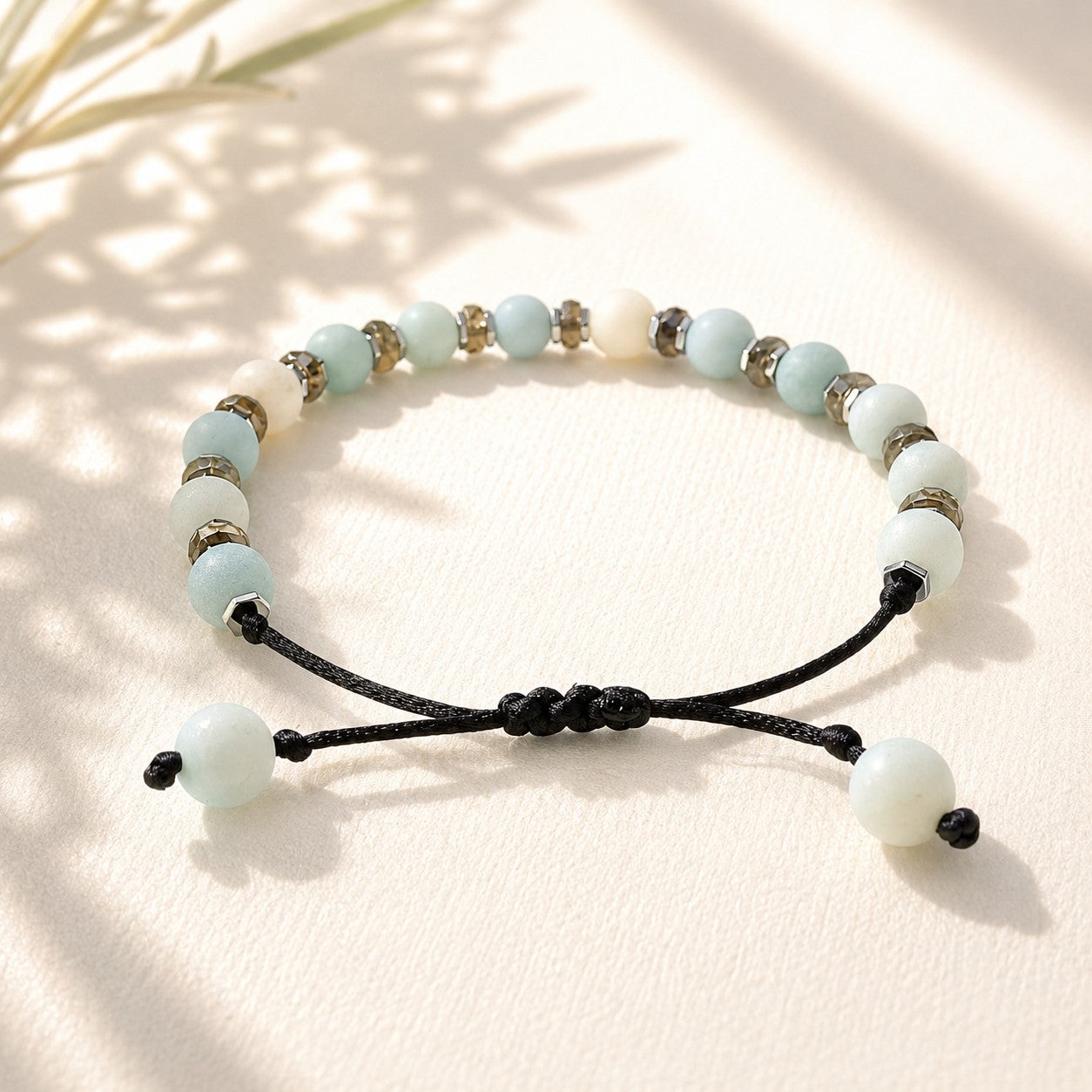 Natural Amazonite Labradorite Bracelet, Personalized Initial Bracelet for Women, Waterproof Adjustable Gemstone Bracelet, Calming Gift for Her
