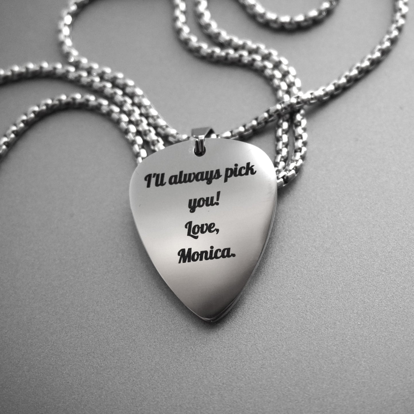 Personalized Guitar Pick Necklace with Custom Engraving, Stainless Steel Music Jewelry Gift for Musicians
