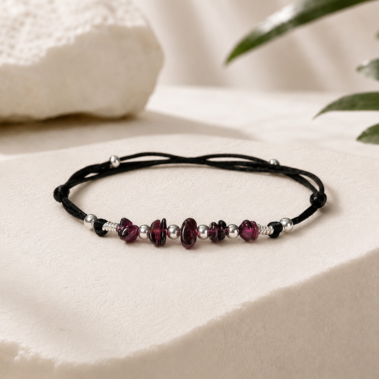 Personalized Garnet Anklet – Waterproof Adjustable Birthstone Jewelry