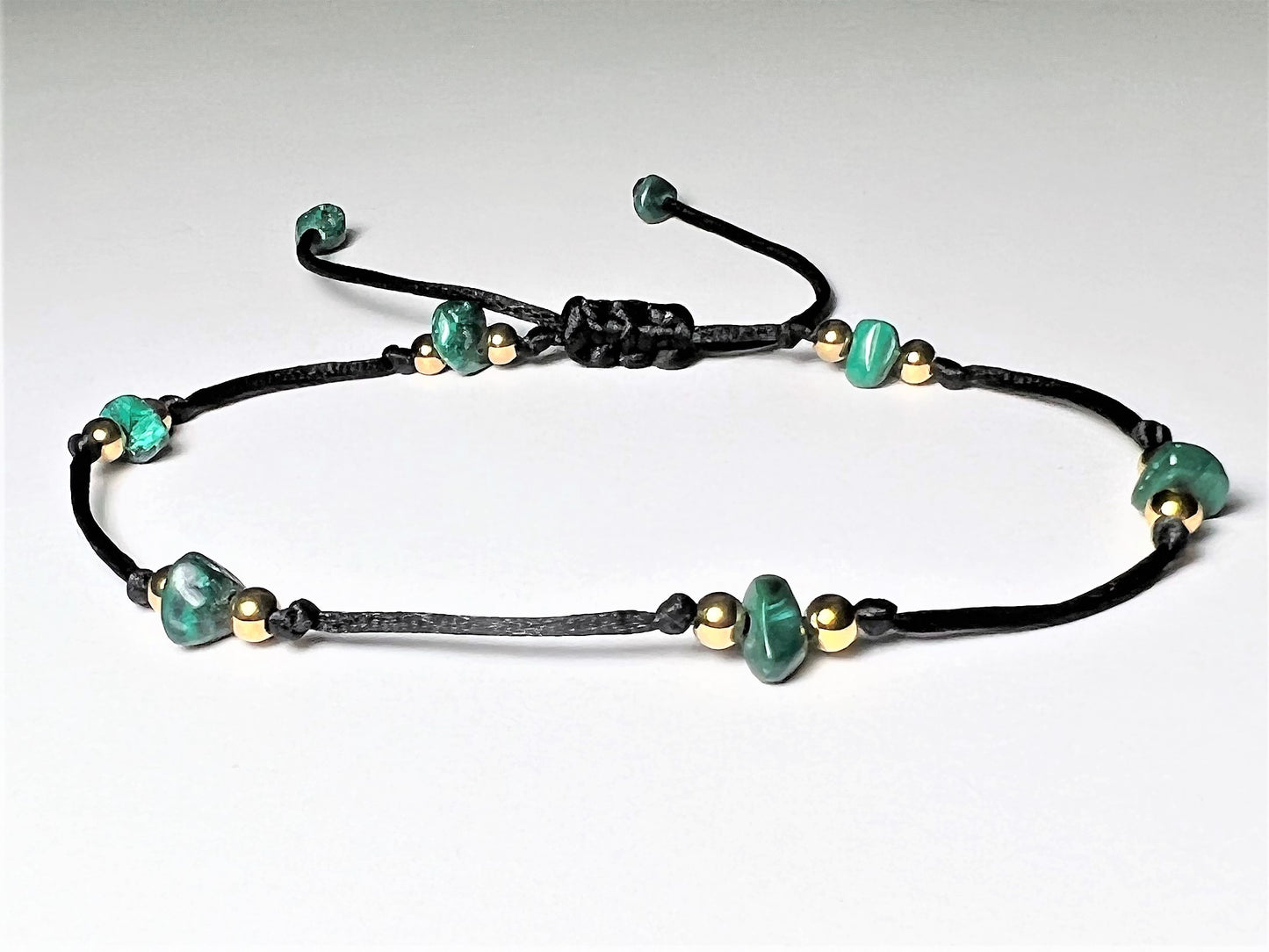 Natural Malachite Anklet, Personalized Initial Anklet for Women, Waterproof Adjustable Gemstone Anklet, Gold Filled Beads Gift