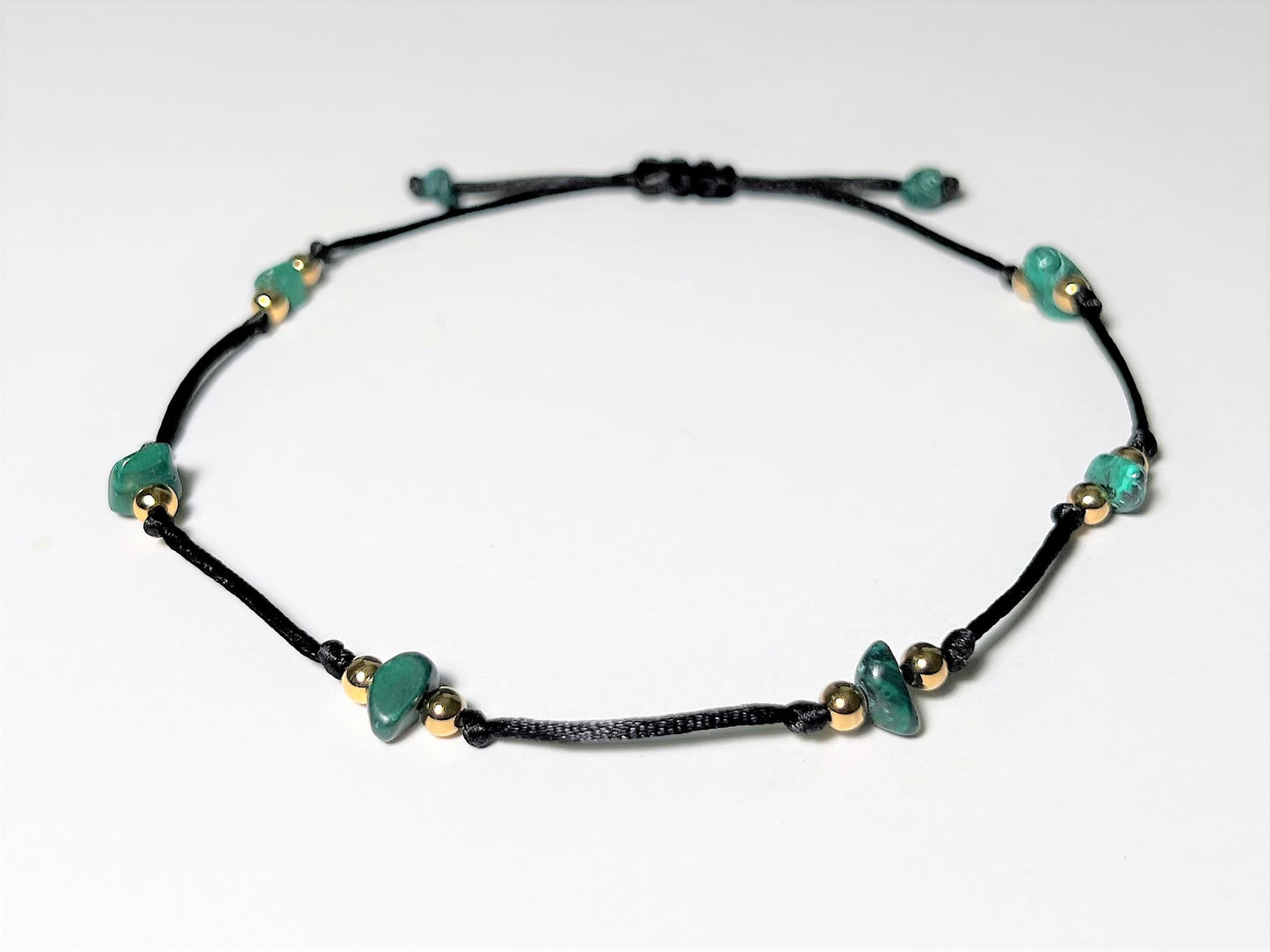 Natural Malachite Anklet, Personalized Initial Anklet for Women, Waterproof Adjustable Gemstone Anklet, Gold Filled Beads Gift