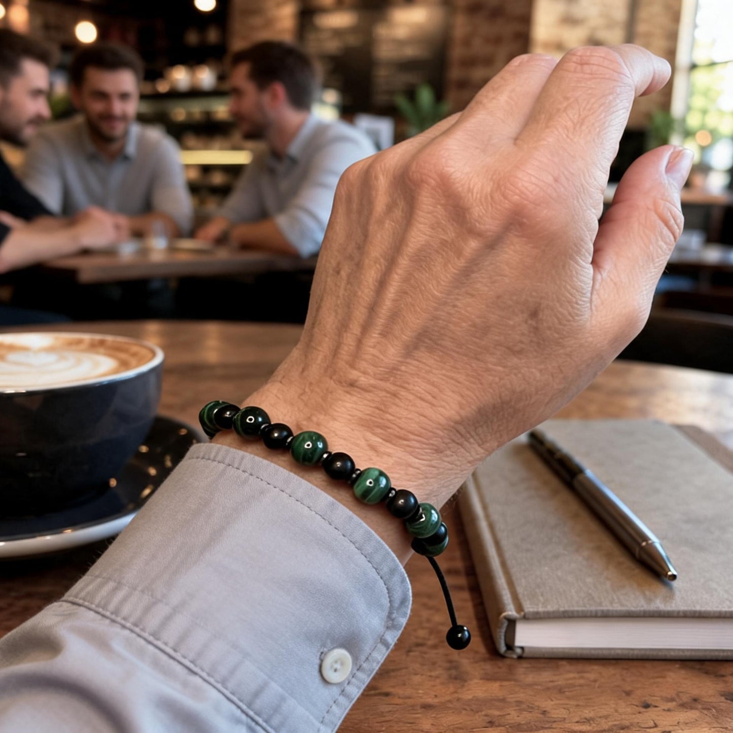 Natural Malachite Black Tourmaline Bracelet, Personalized Initial Bracelet for Men Women, Waterproof Adjustable Gemstone Bracelet, Protection Gift