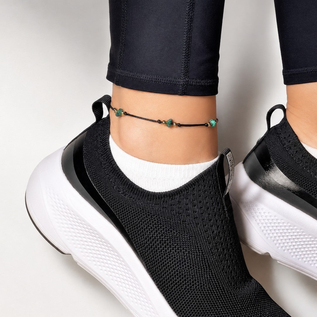Natural Malachite Anklet, Personalized Initial Anklet for Women, Waterproof Adjustable Gemstone Anklet, Gold Filled Beads Gift