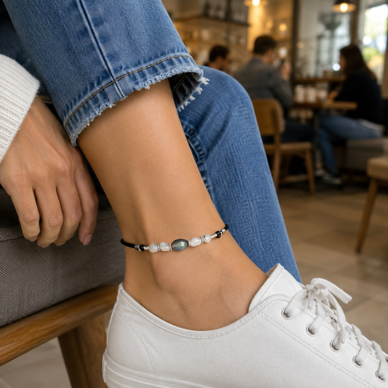 Moonstone Labradorite Anklet: Adjustable Gemstone Jewelry
