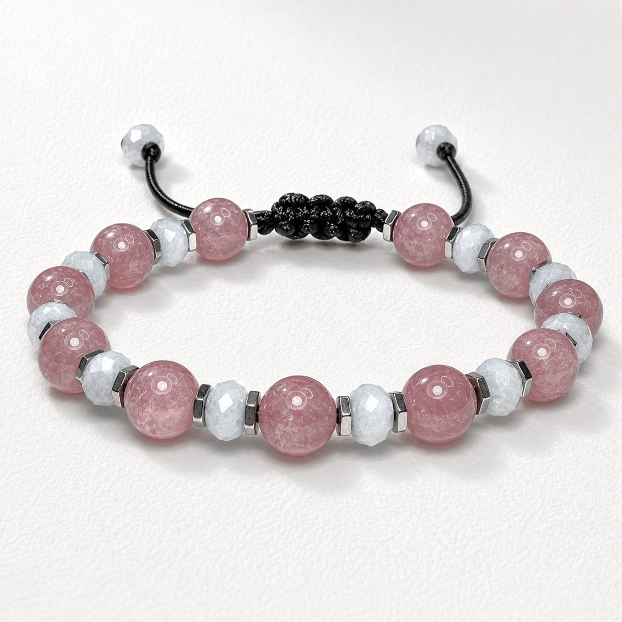 Rose Quartz Aquamarine Bracelet, Personalized Initial Bracelet for Women, Waterproof Adjustable Gemstone Bracelet, Gift for Her