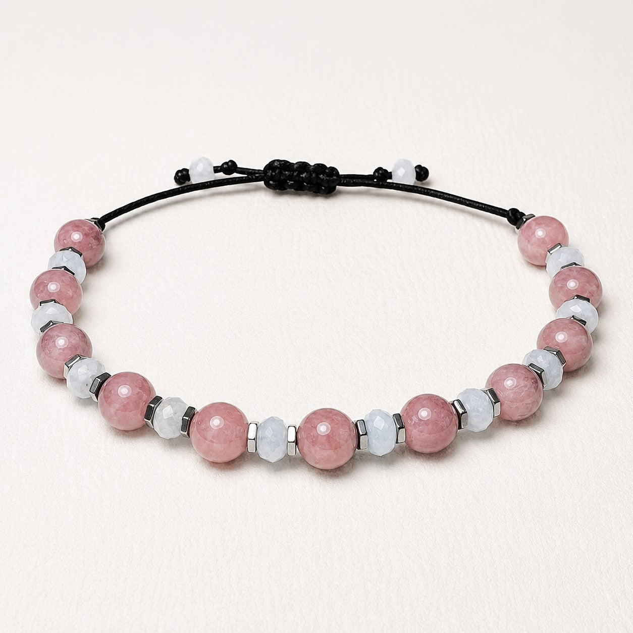 Rose Quartz Aquamarine Bracelet, Personalized Initial Bracelet for Women, Waterproof Adjustable Gemstone Bracelet, Gift for Her