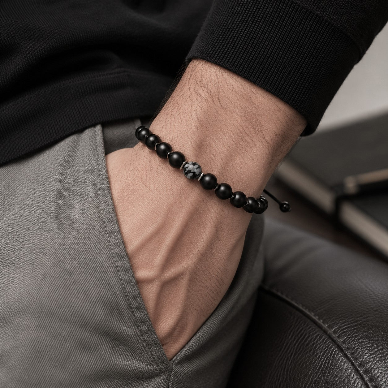 Matte Black Onyx Bracelet - close-up