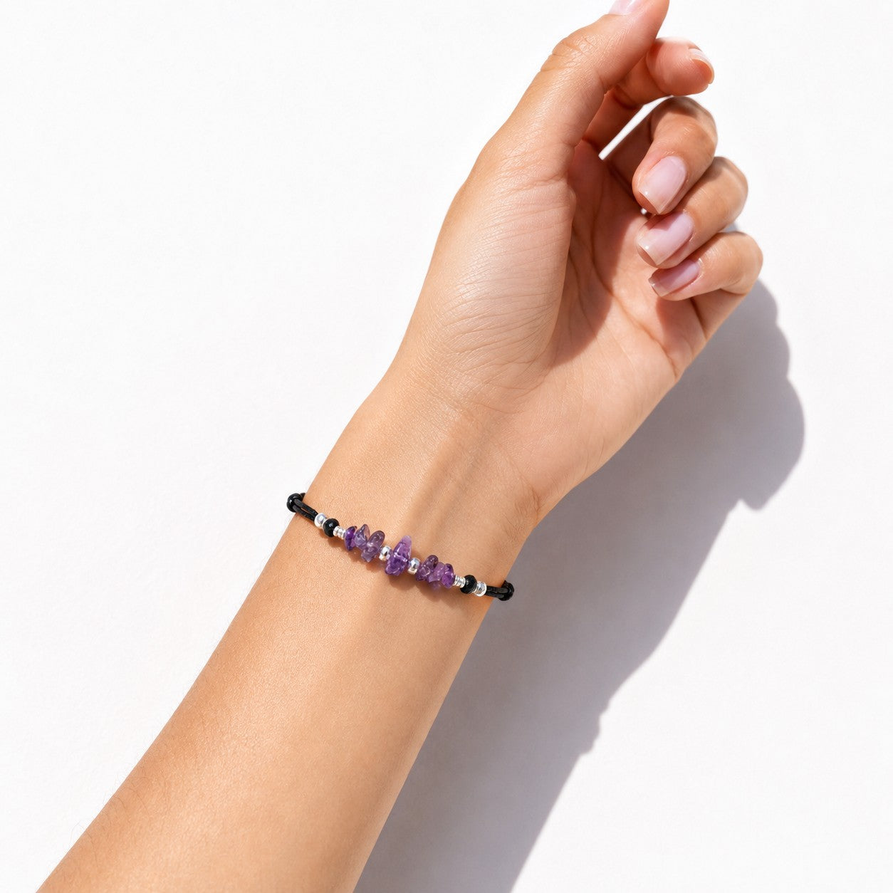 Amethyst Bracelet with Initial Charm, Adjustable Waterproof Gemstone Gift for Her, Silver Be... - gift packaging
