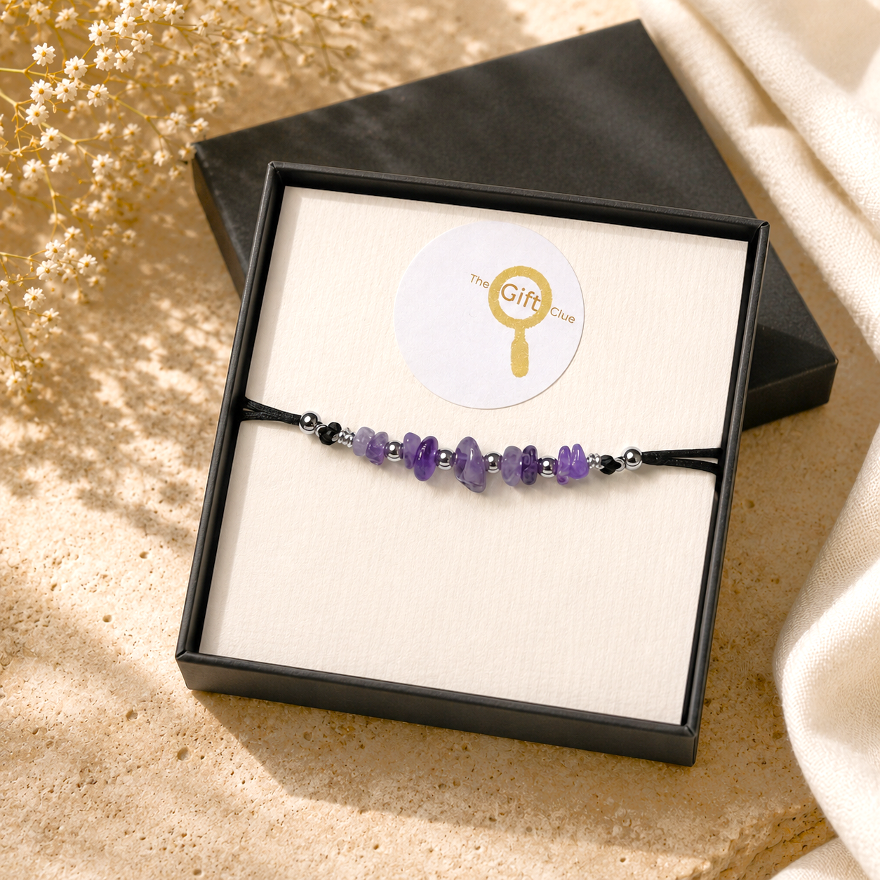 Amethyst Anklet with Silver Beads, Personalized Initial Charm, Adjustable Waterproof Ankle B... - gift packaging