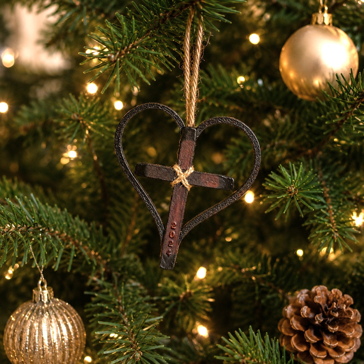 Personalized Leather Heart & Cross Ornament: Religious Car Charm