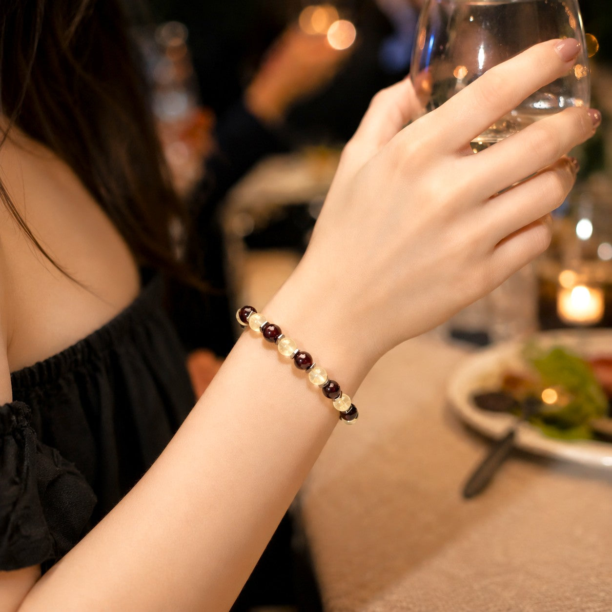 Citrine & Garnet Gemstone Bracelet: Hematite Accent, Custom Stretch Jewelry - gift packaging