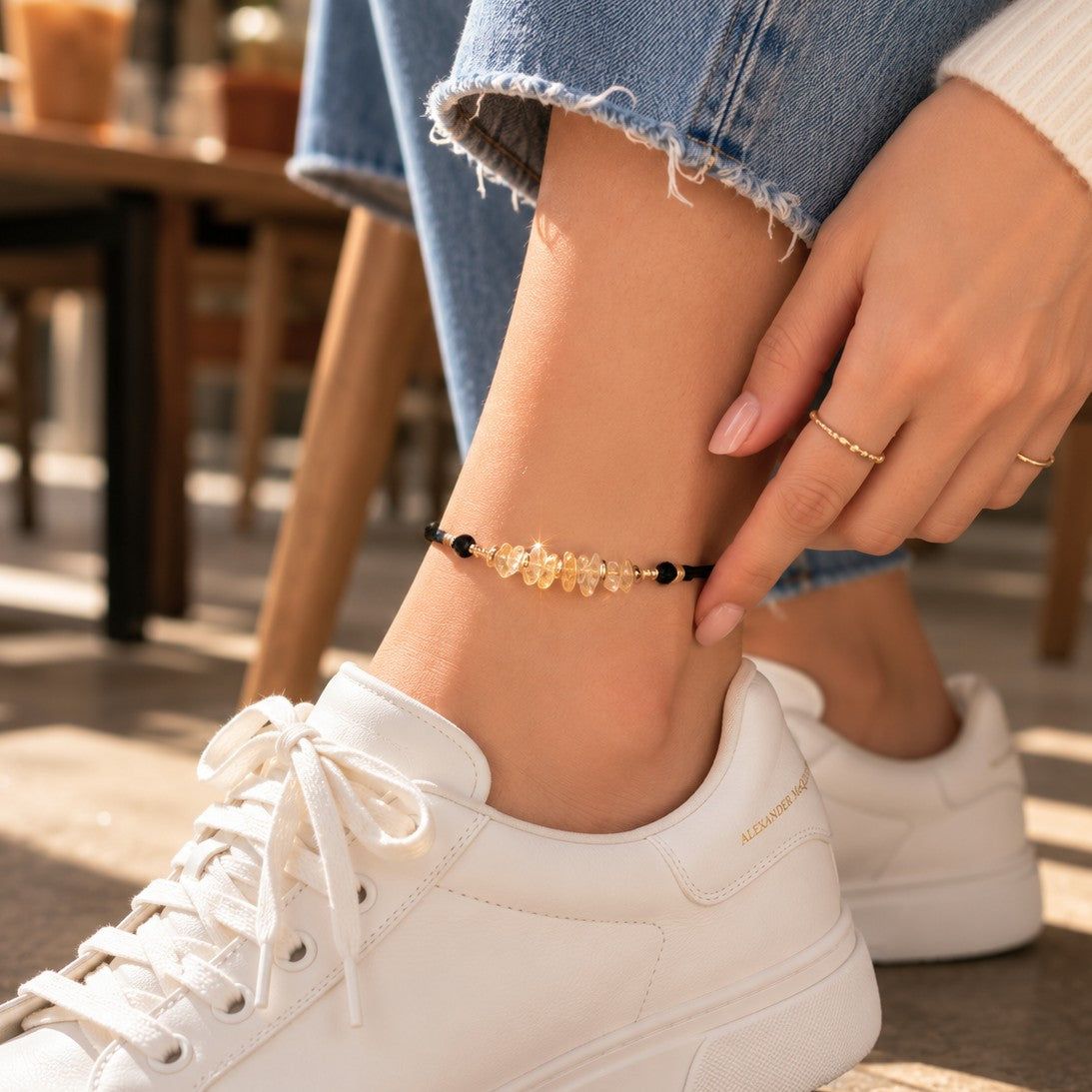 Citrine Chip Anklet - close-up