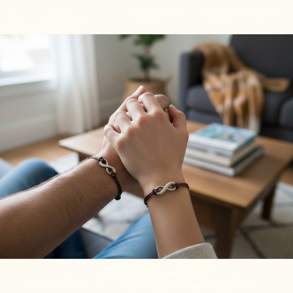 Infinity Leather Multi Cord Bracelet: Stainless Steel Charm, Magnetic Clasp, Anniversary Gif... - on model