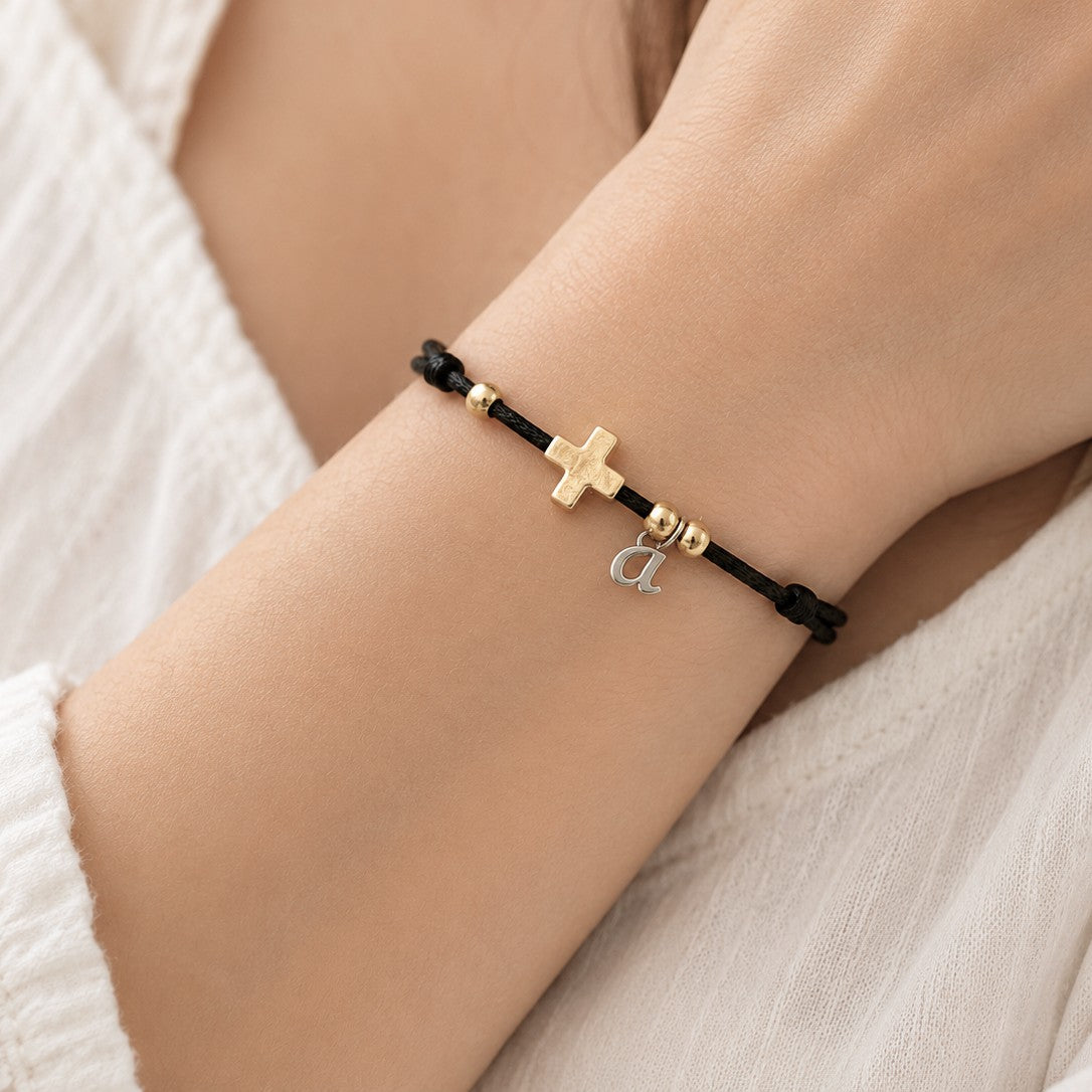 Personalized Cross Bracelet, 18K Gold Filled Christian Bracelet, Adjustable and Waterproof Faith Gift