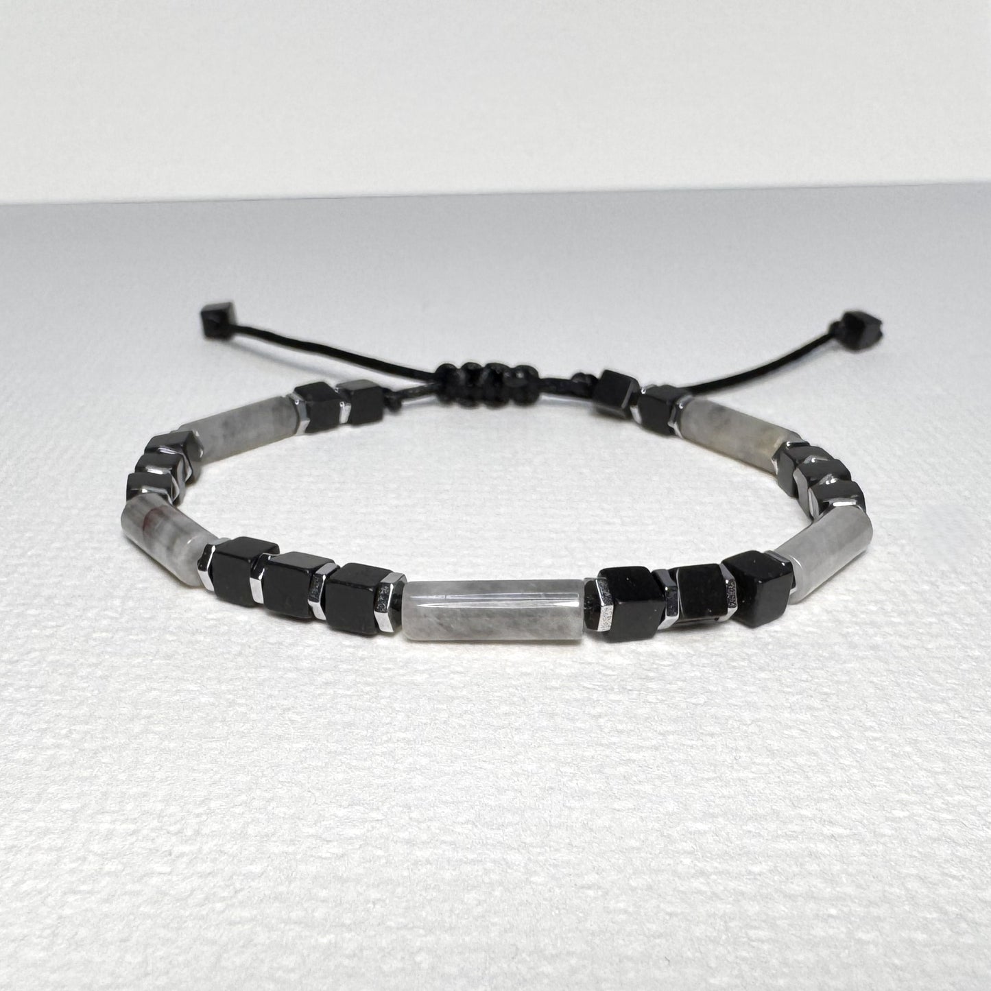 Eagle Eye & Black Onyx Bracelet: Adjustable Gemstone Beaded Bracelet, Initial Charm Option, Gift for Him and Her