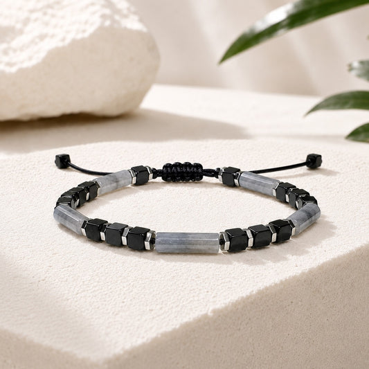Eagle Eye & Black Onyx Bracelet: Adjustable Gemstone Beaded Bracelet, Initial Charm Option, Gift for Him and Her