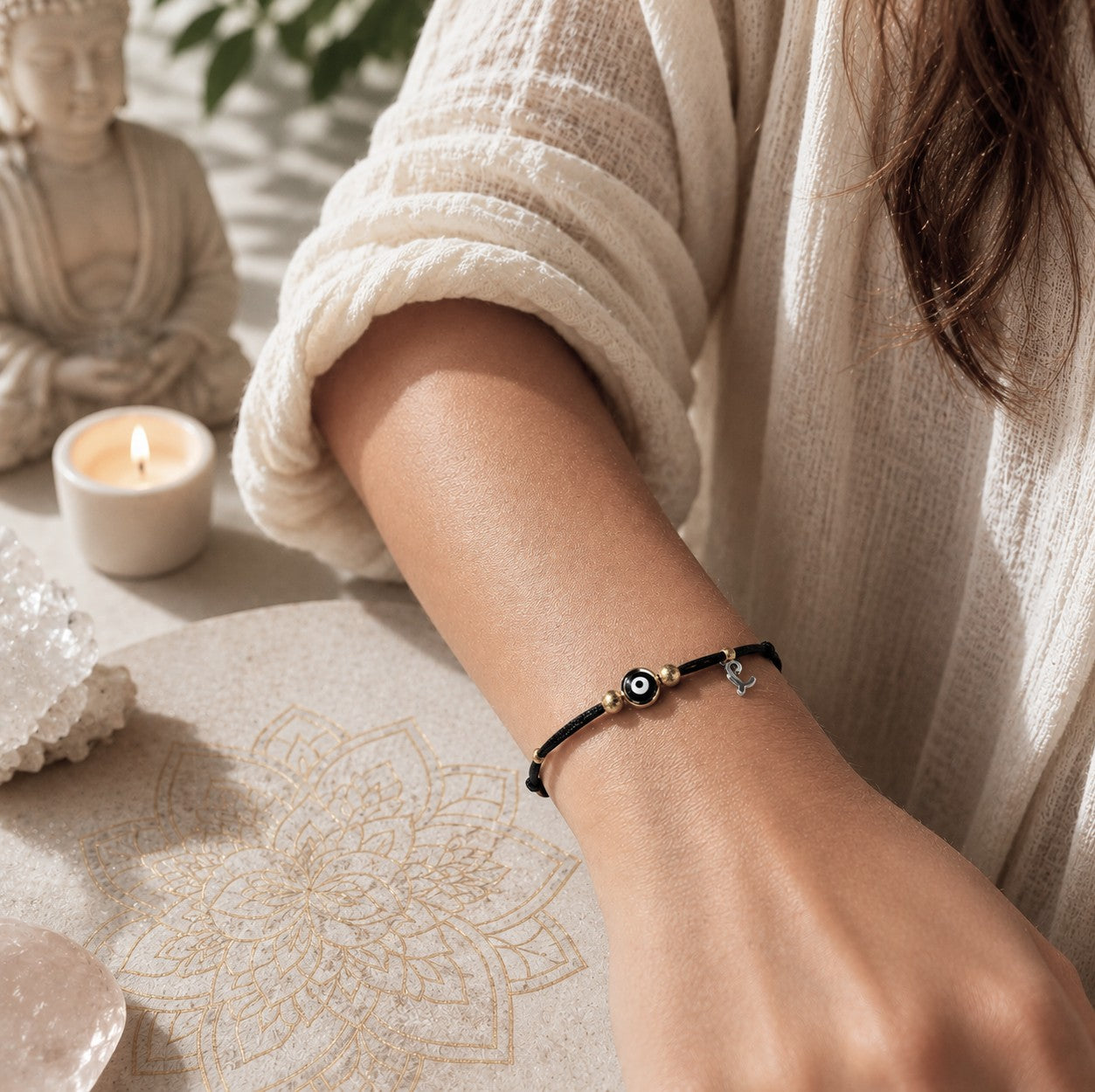 Mini Evil Eye Bracelet: Gold Filled Charm, Good Luck Amulet - close-up