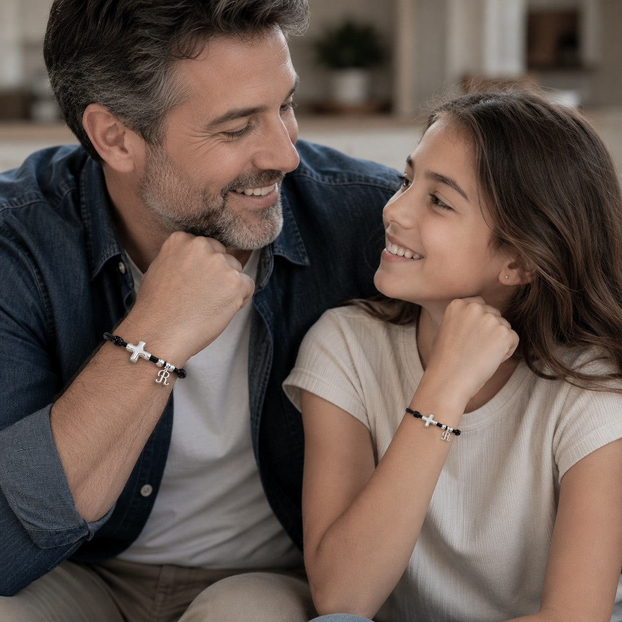 Matching Silver Cross Bracelet Set: Initial Charm, Christian Jewelry - gift packaging