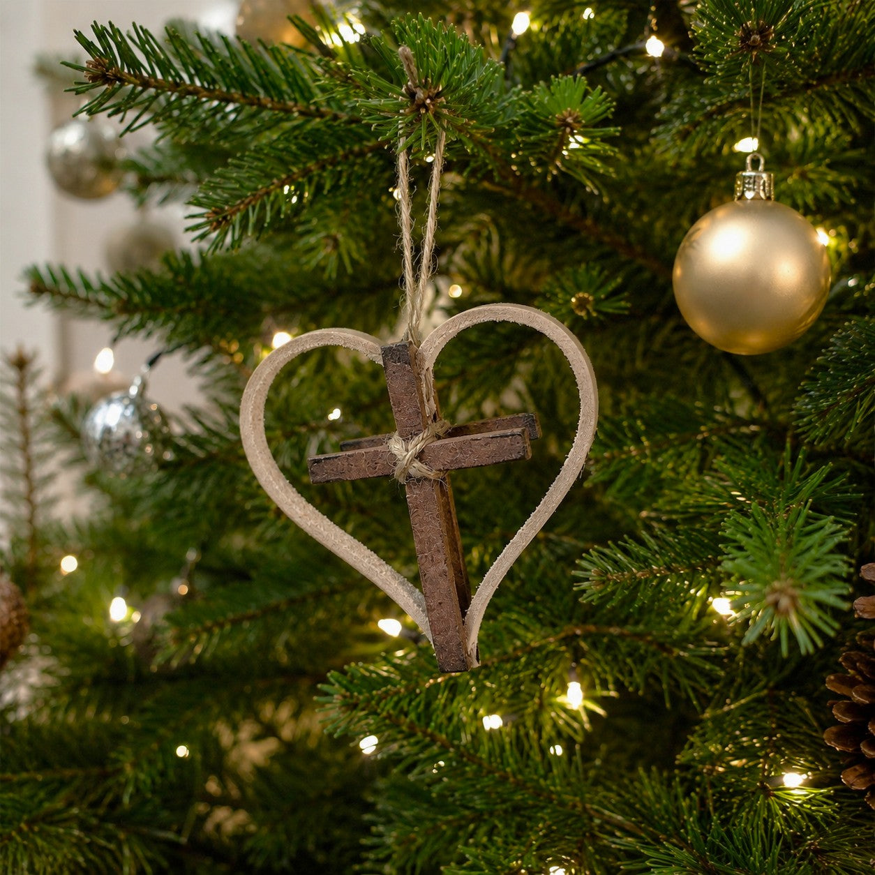 Personalized Leather Heart & Cross Ornament: Religious Car Charm