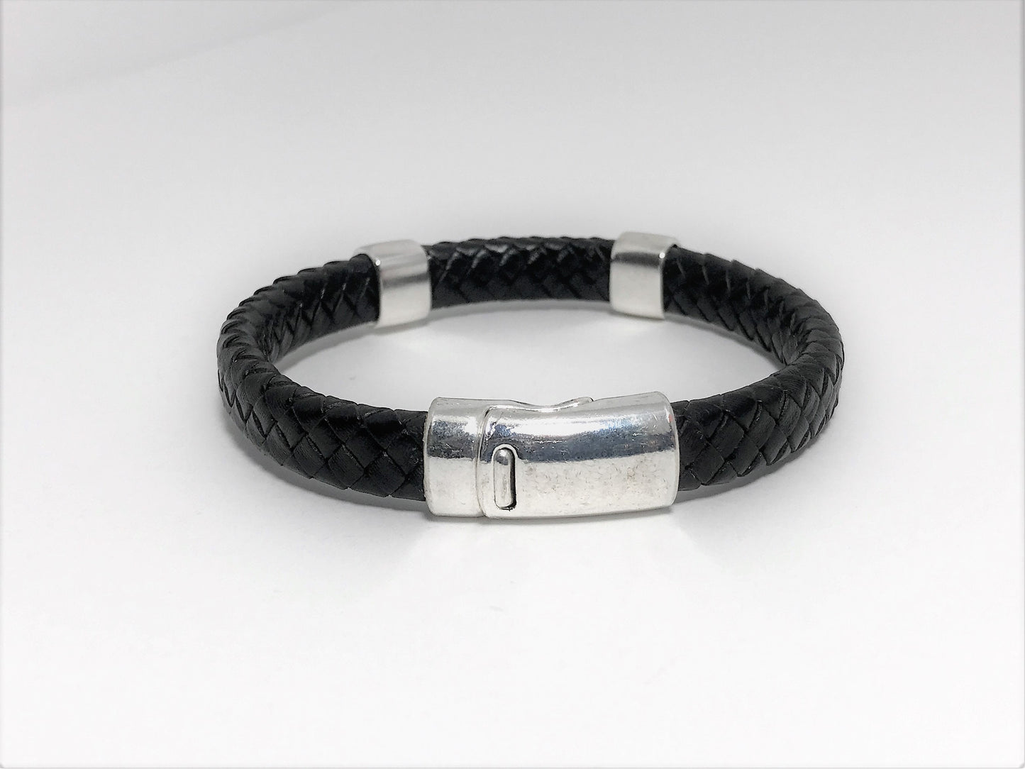 Personalized Leather Bracelet with Hidden Engraved Initials, Braided Leather Magnetic Clasp Bracelet