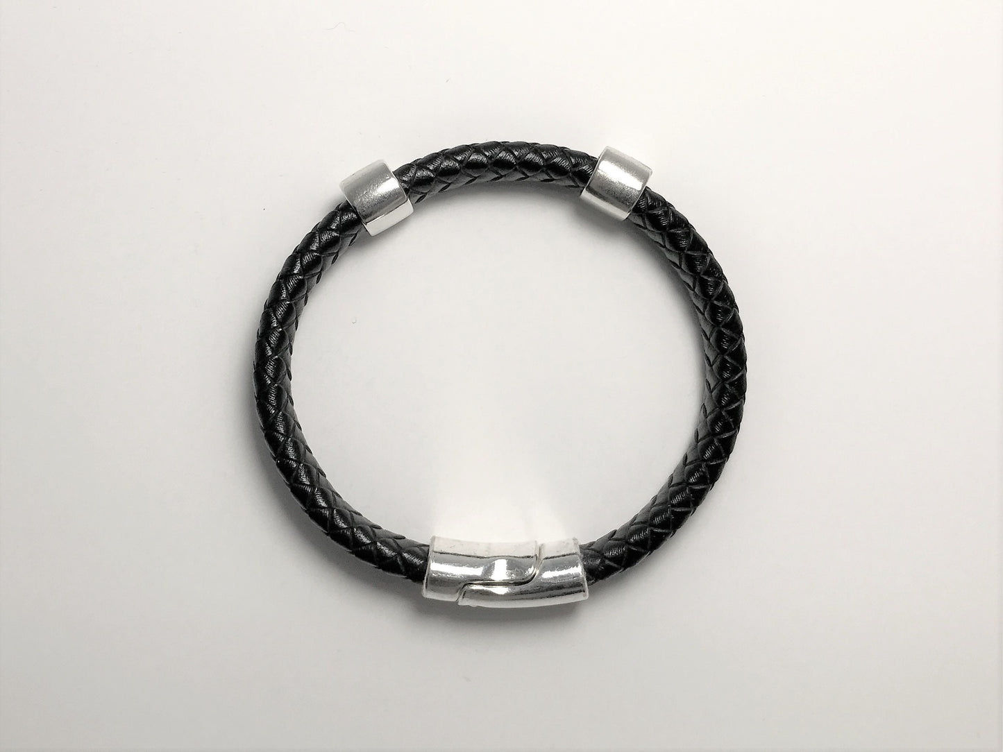 Personalized Leather Bracelet with Hidden Engraved Initials, Braided Leather Magnetic Clasp Bracelet