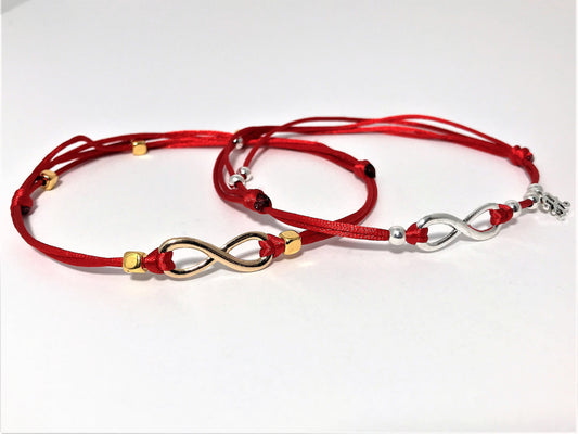 Couples Red String Infinity Bracelet Set: Personalized Initial, Waterproof