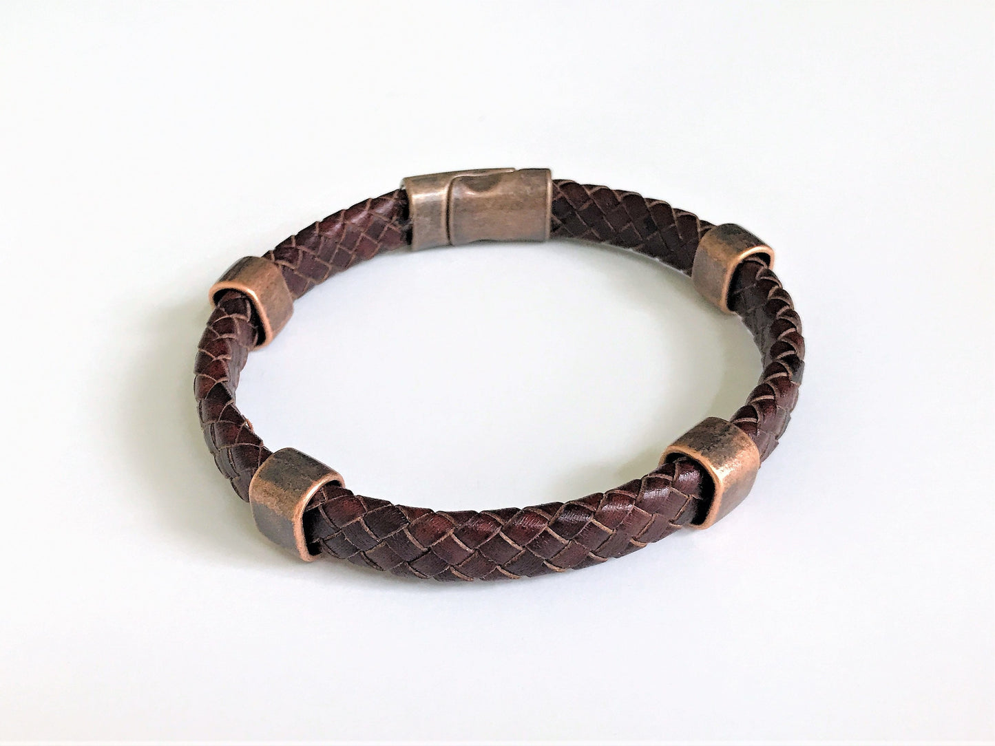 Personalized Braided Leather Bracelet, Custom Engraved Men's Bracelet, Magnetic Clasp Gift for Dad, Husband, Son