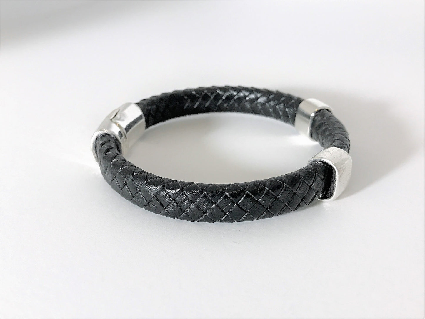Personalized Leather Bracelet with Hidden Engraved Initials, Braided Leather Magnetic Clasp Bracelet