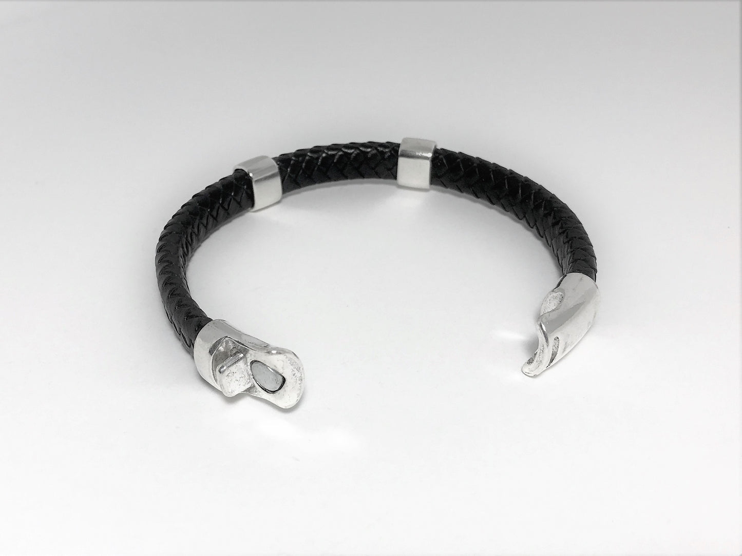 Personalized Leather Bracelet with Hidden Engraved Initials, Braided Leather Magnetic Clasp Bracelet