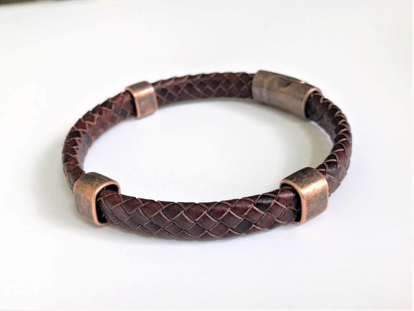 Personalized Braided Leather Bracelet, Custom Engraved Men's Bracelet, Magnetic Clasp Gift for Dad, Husband, Son