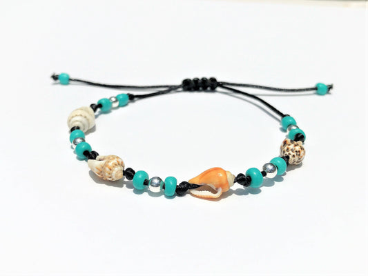 Conch Shell Bracelet: Personalized Initial, Beach Wedding Jewelry