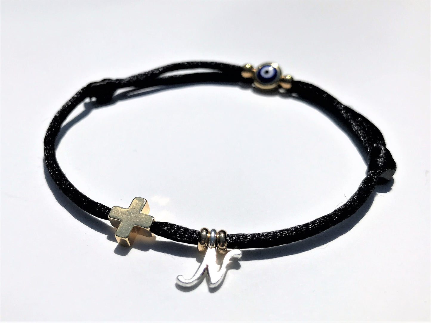 Gold Filled Evil Eye Bracelet with Cross: Adjustable Amulet
