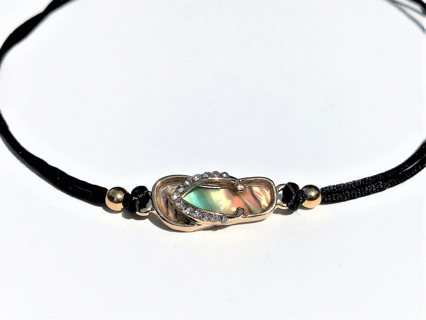 Flip Flop Initial Anklet: Gold Plated Charm, Waterproof Silk Cord
