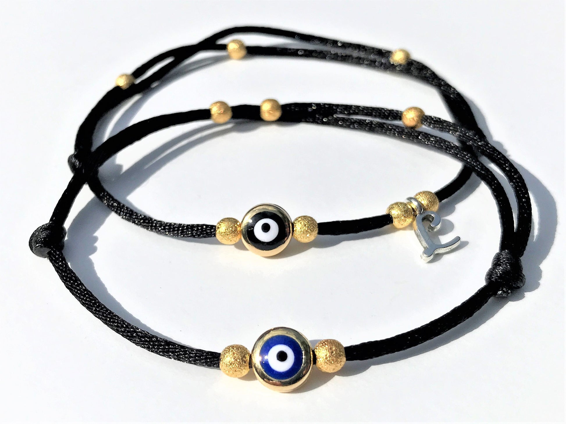 Evil Eye Anklet Set: Satin Cord Talisman, Good Luck Amulet - side view