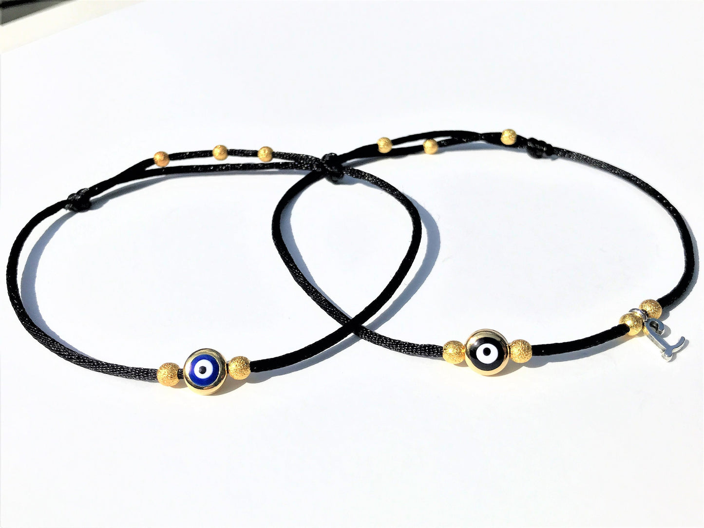 Evil Eye Anklet Set: Satin Cord Talisman, Good Luck Amulet - worn view