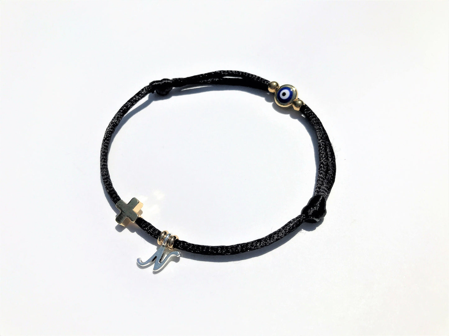 Gold Filled Evil Eye Bracelet with Cross: Adjustable Amulet