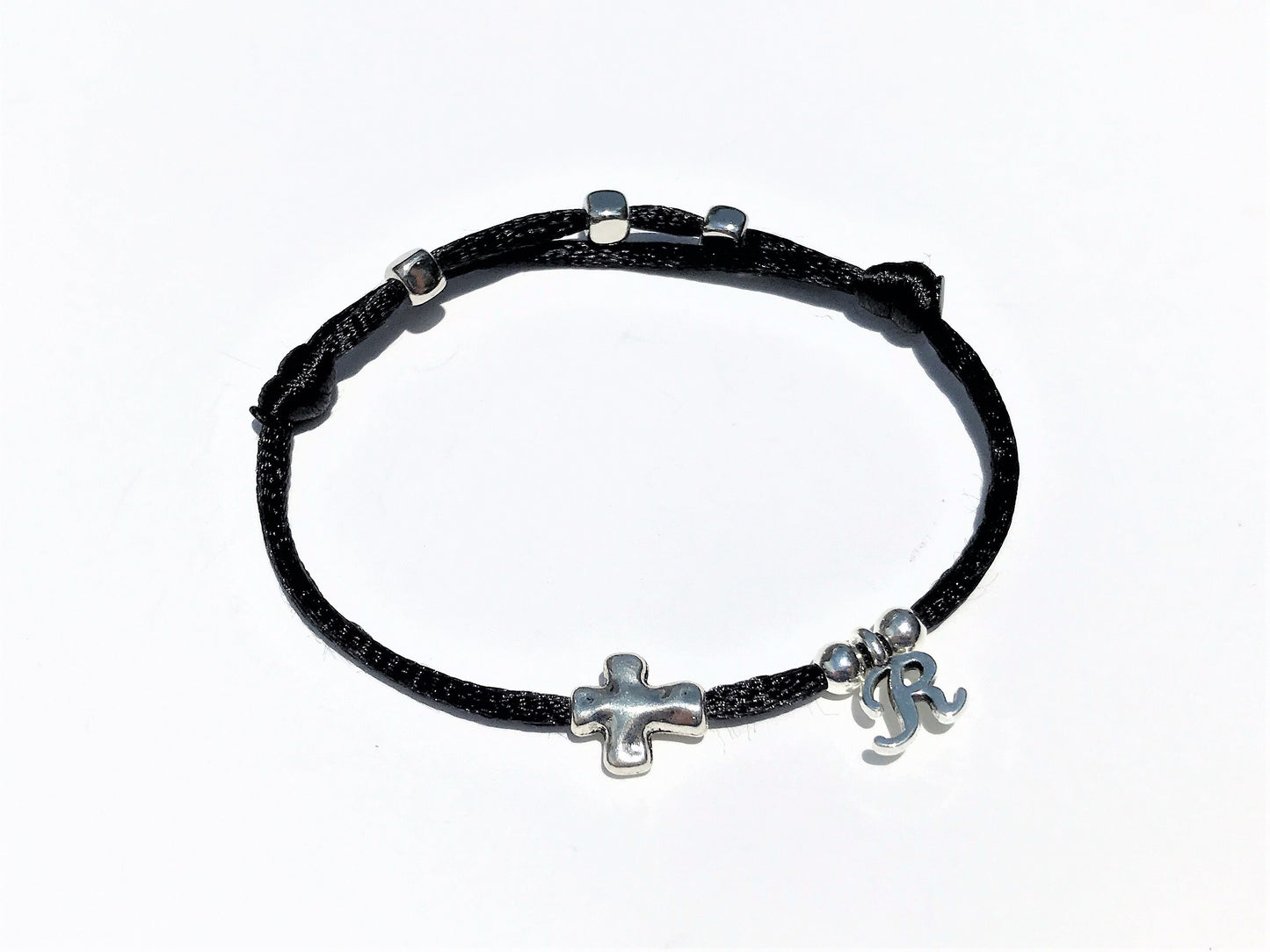 Matching Silver Cross Bracelet Set: Initial Charm, Christian Jewelry - photo 8