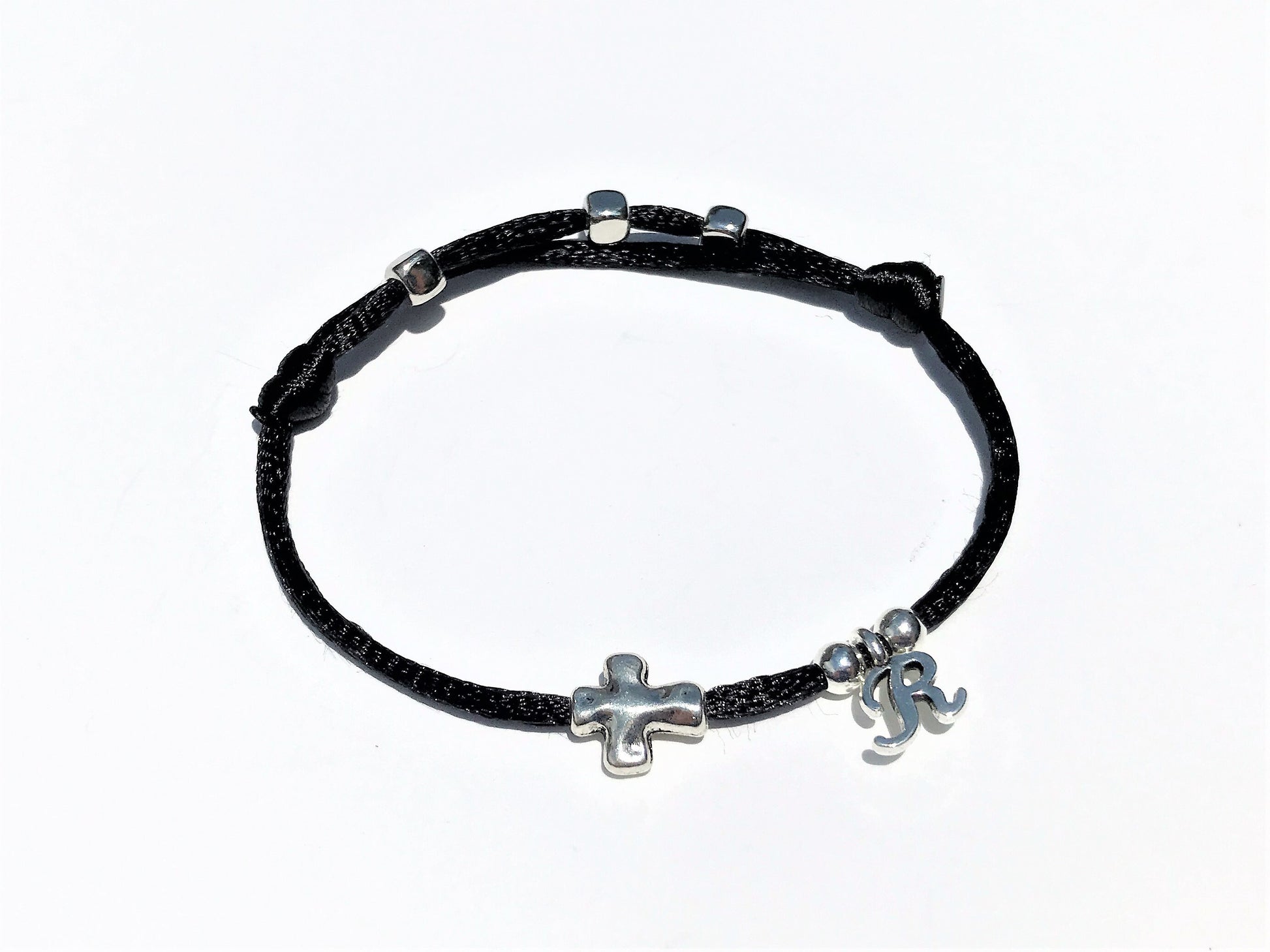 Matching Silver Cross Bracelet Set: Initial Charm, Christian Jewelry - photo 8