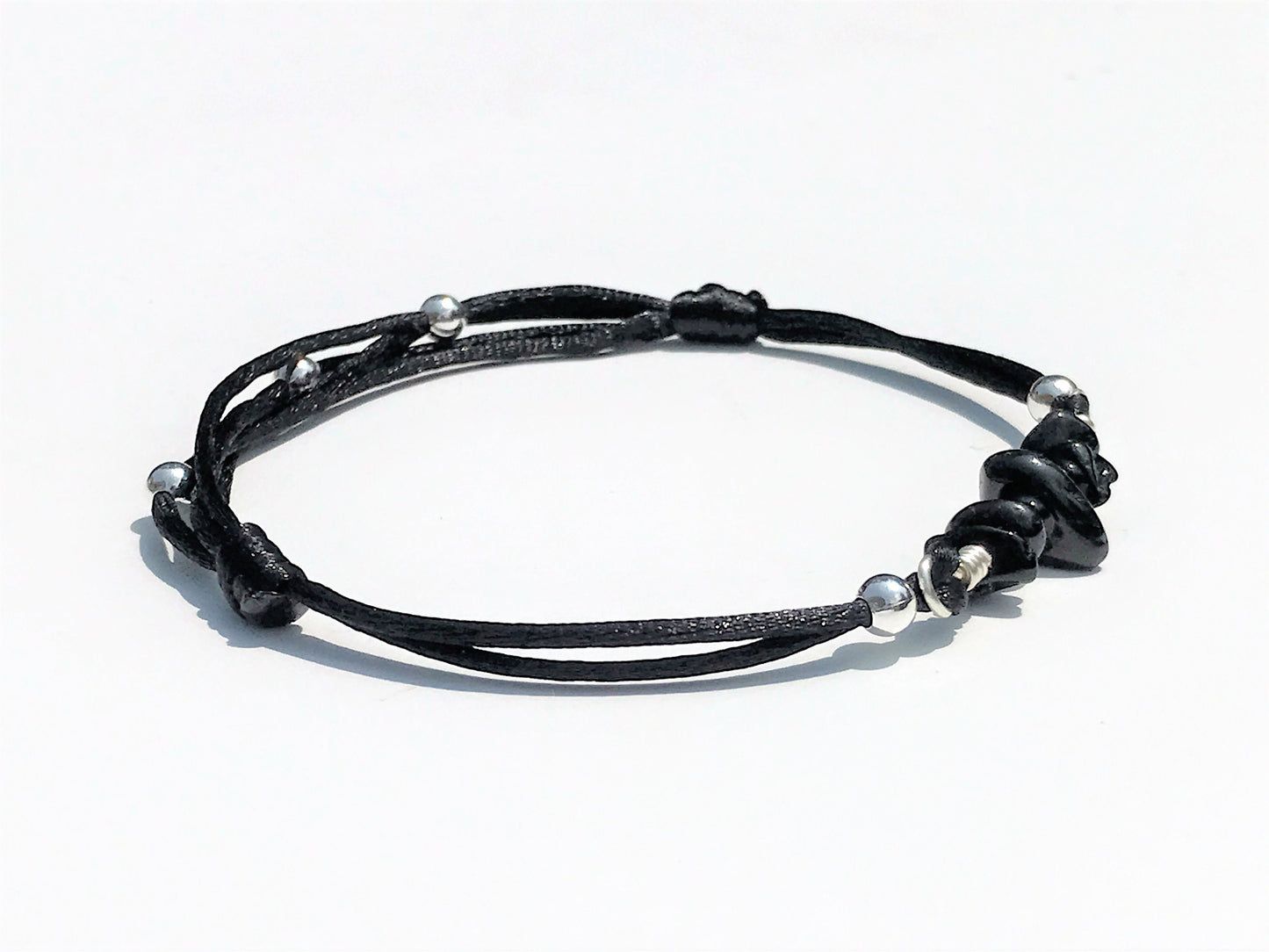 Black Tourmaline Bracelet: Silver Beads, Adjustable Gemstone Jewelry - gift packaging