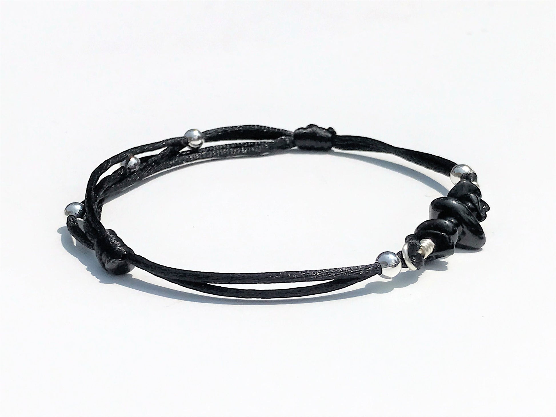 Black Tourmaline Bracelet: Silver Beads, Adjustable Gemstone Jewelry - gift packaging