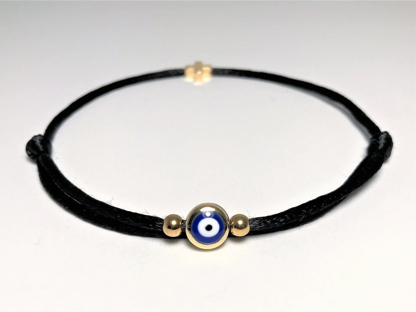 Gold Filled Evil Eye Bracelet with Cross: Adjustable Amulet