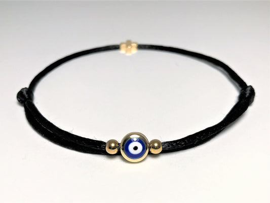 Gold Filled Evil Eye Bracelet with Cross: Adjustable Amulet