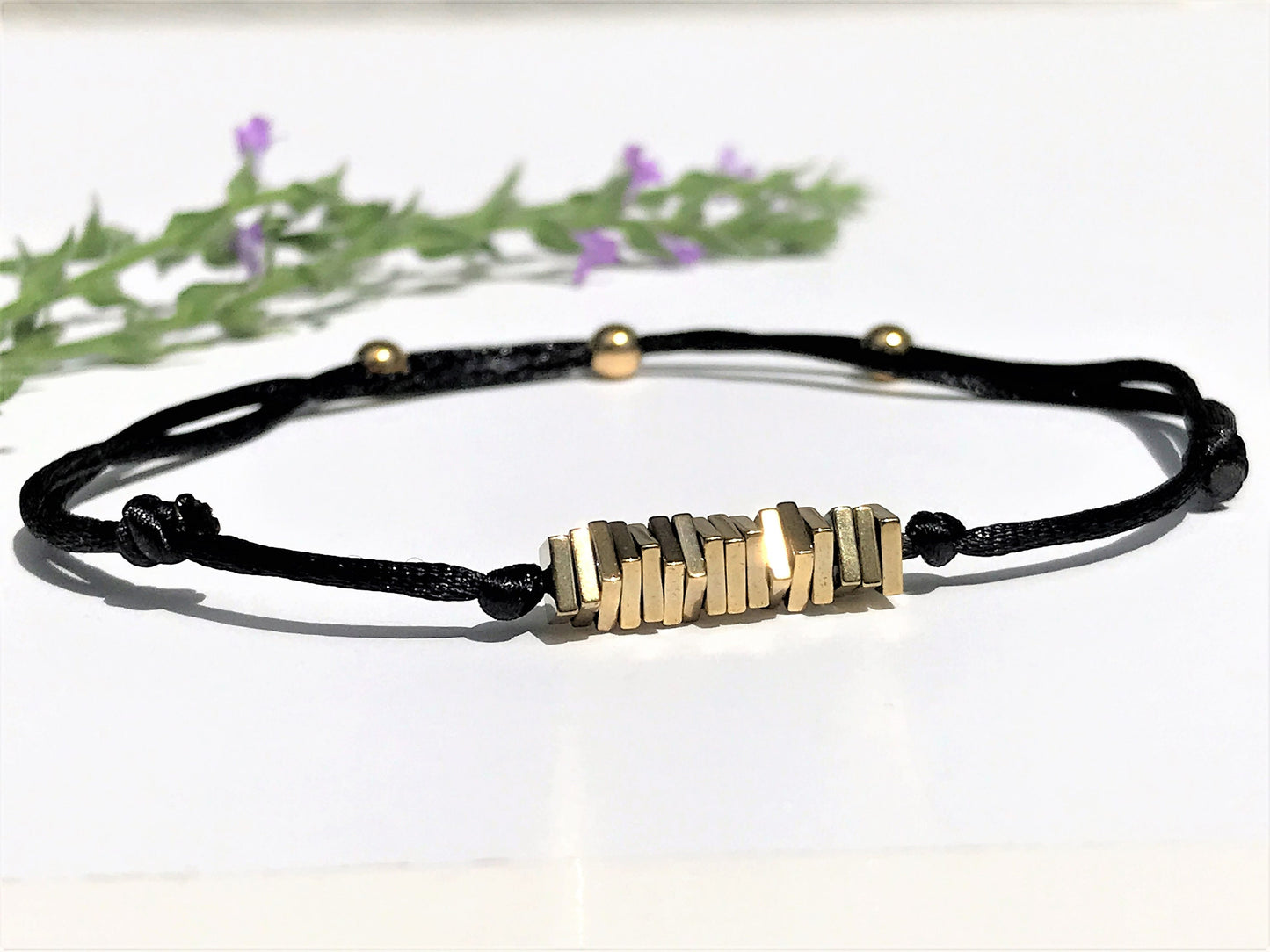 Gold Hematite Birthday Bracelet: Personalized Initial Charm, Adjustable, Milestone Bracelet