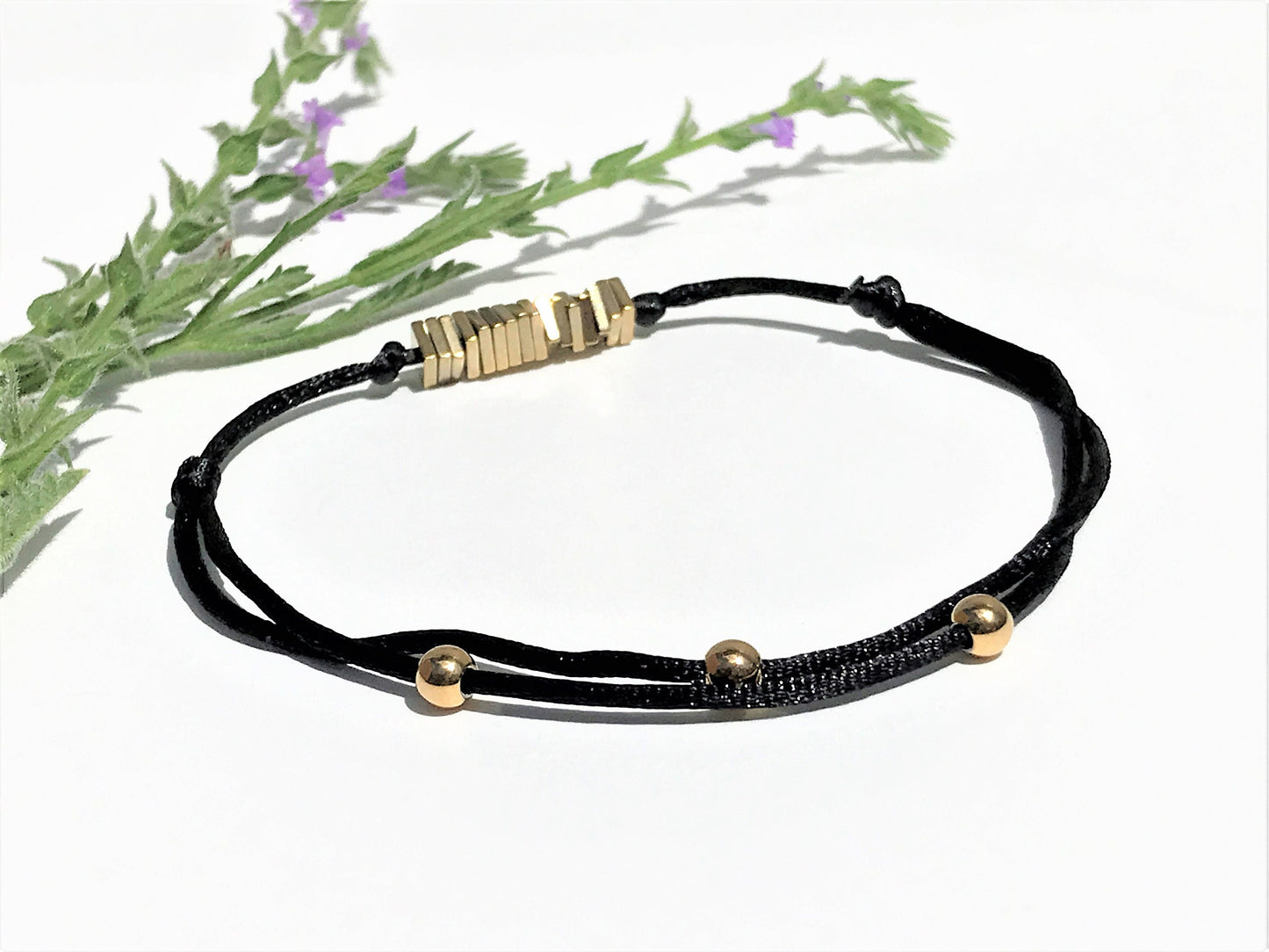 Gold Hematite Birthday Bracelet: Personalized Initial Charm, Adjustable, Milestone Bracelet
