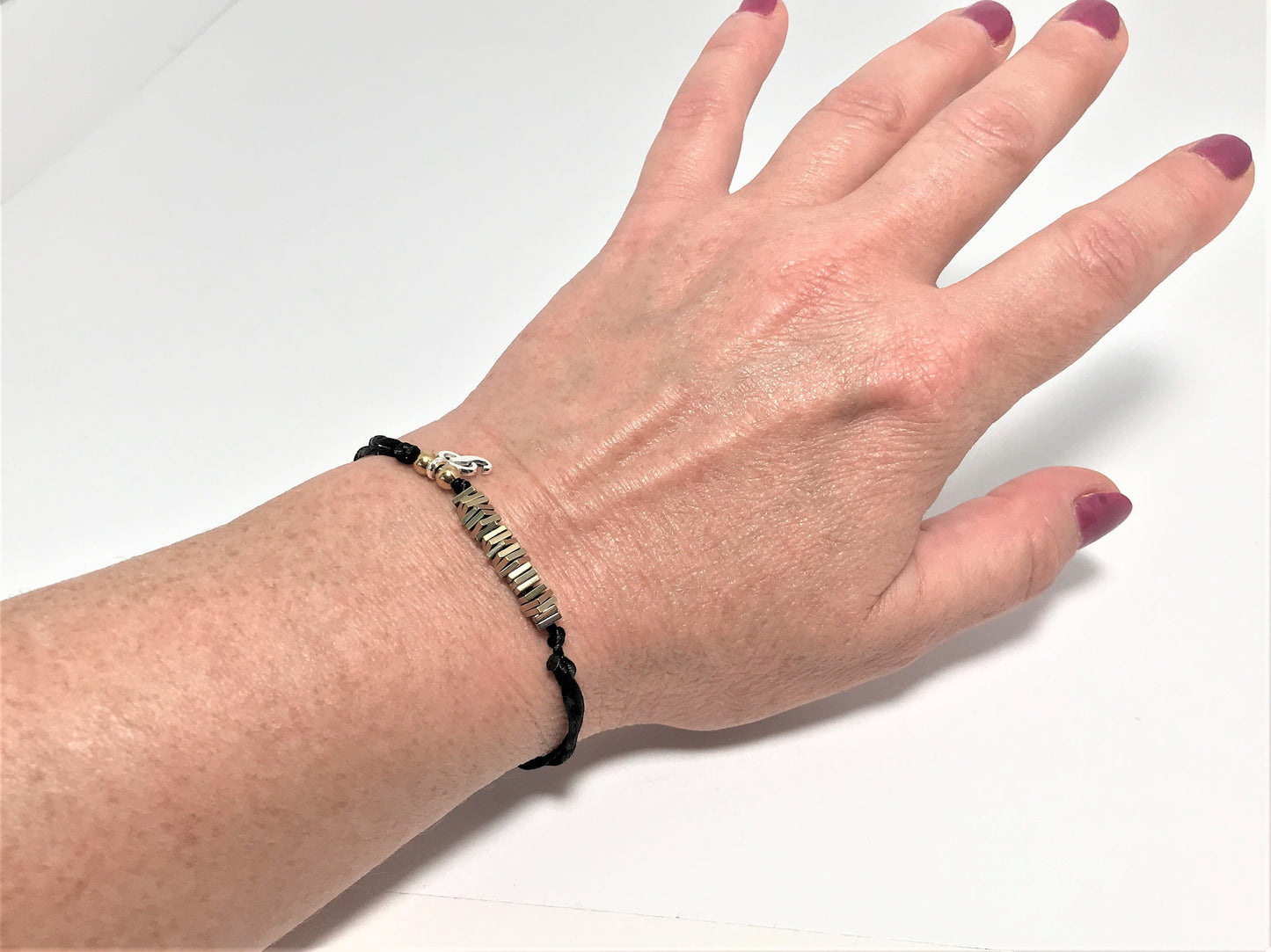 Gold Hematite Birthday Bracelet: Personalized Initial Charm, Adjustable, Milestone Bracelet