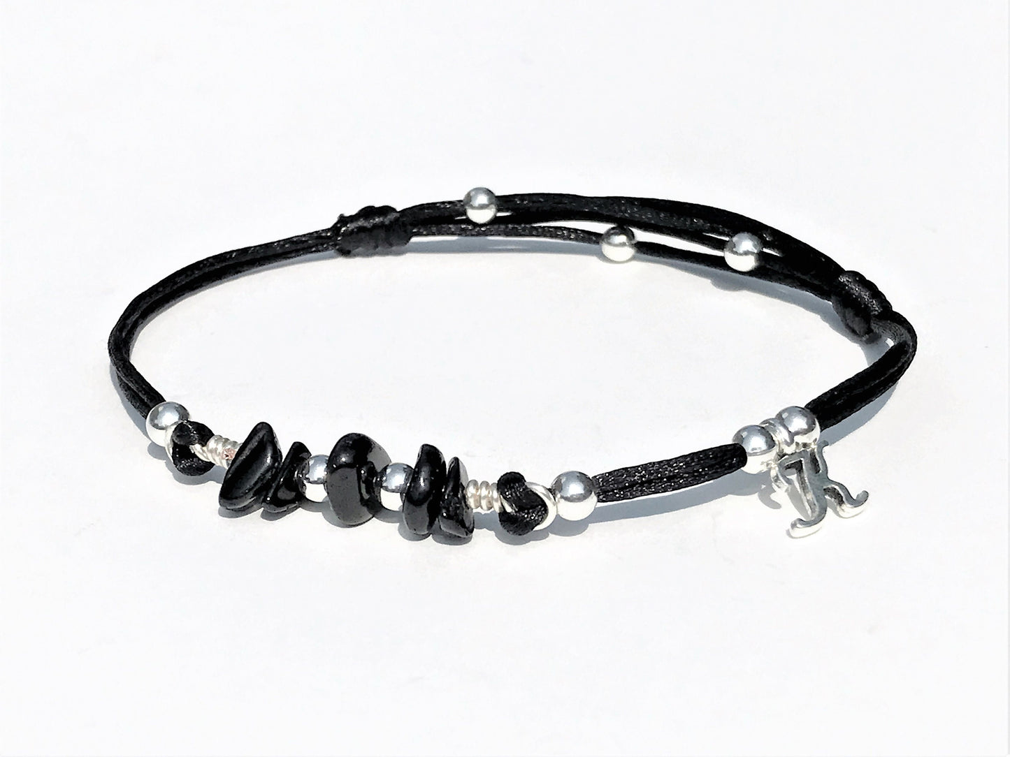 Black Tourmaline Bracelet: Silver Beads, Adjustable Gemstone Jewelry - lifestyle photo