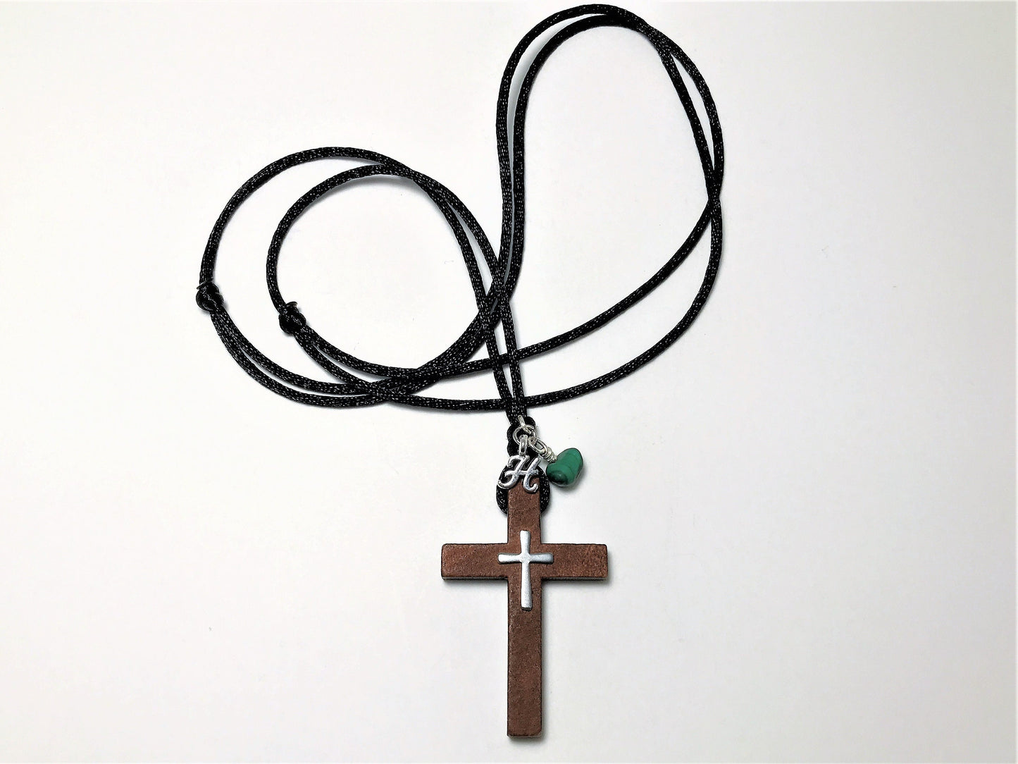 Black Wood Cross Necklace - side view