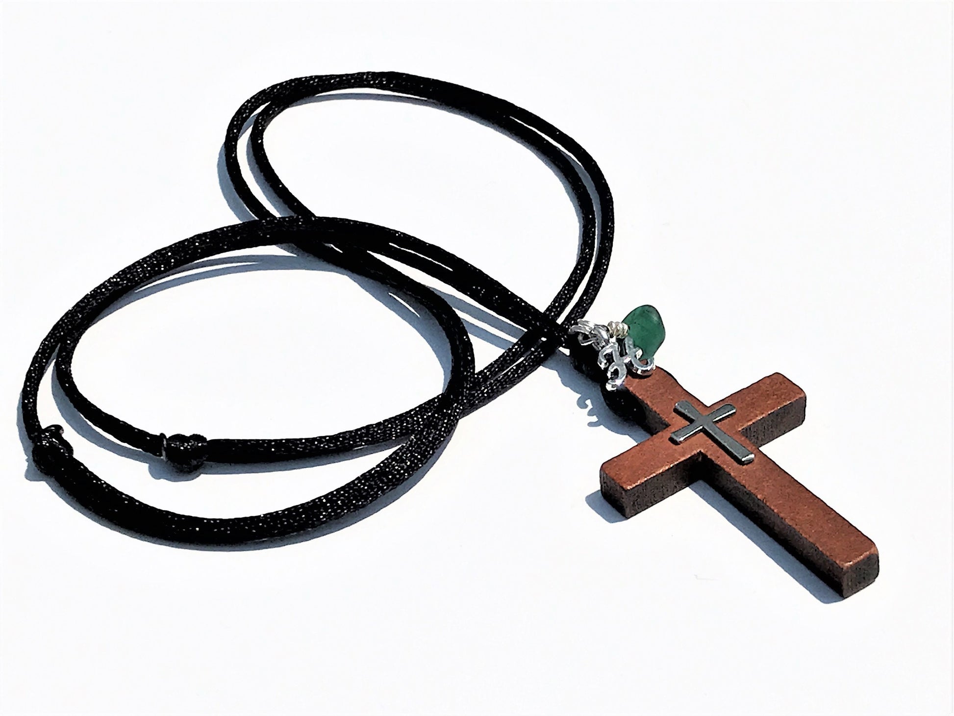 Black Wood Cross Necklace - worn view