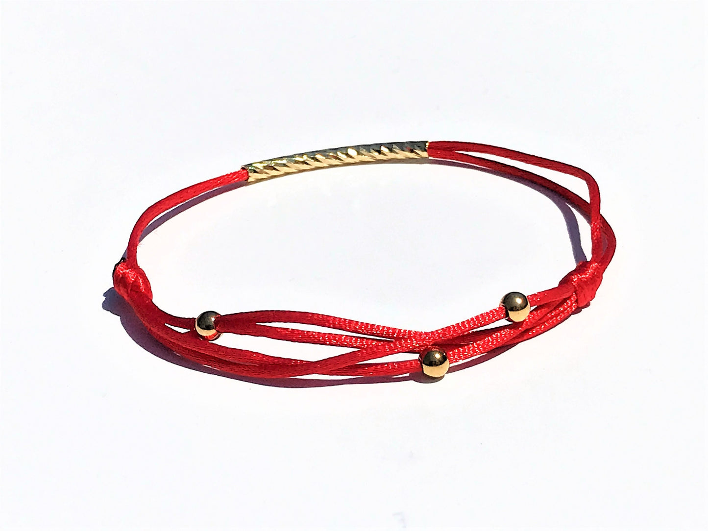 Red String Bracelet Adjustable Waterproof Gold Accent Minimalist Friendship Jewelry Personalized Gift for Good Luck