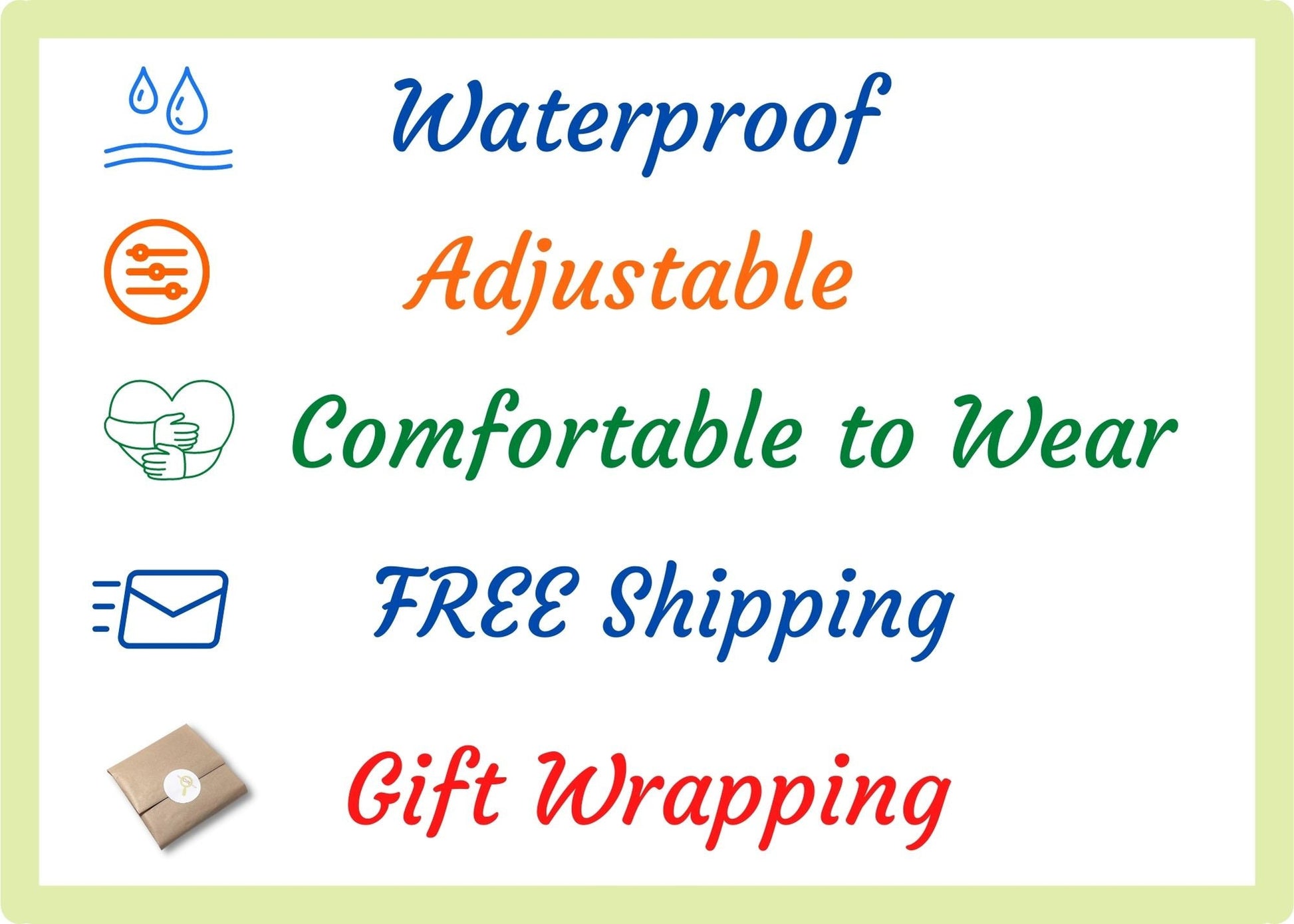 Waterproof, Adjustable, Comfortable to wear, FREE Shipping, Complimentary Gift Wrapping.